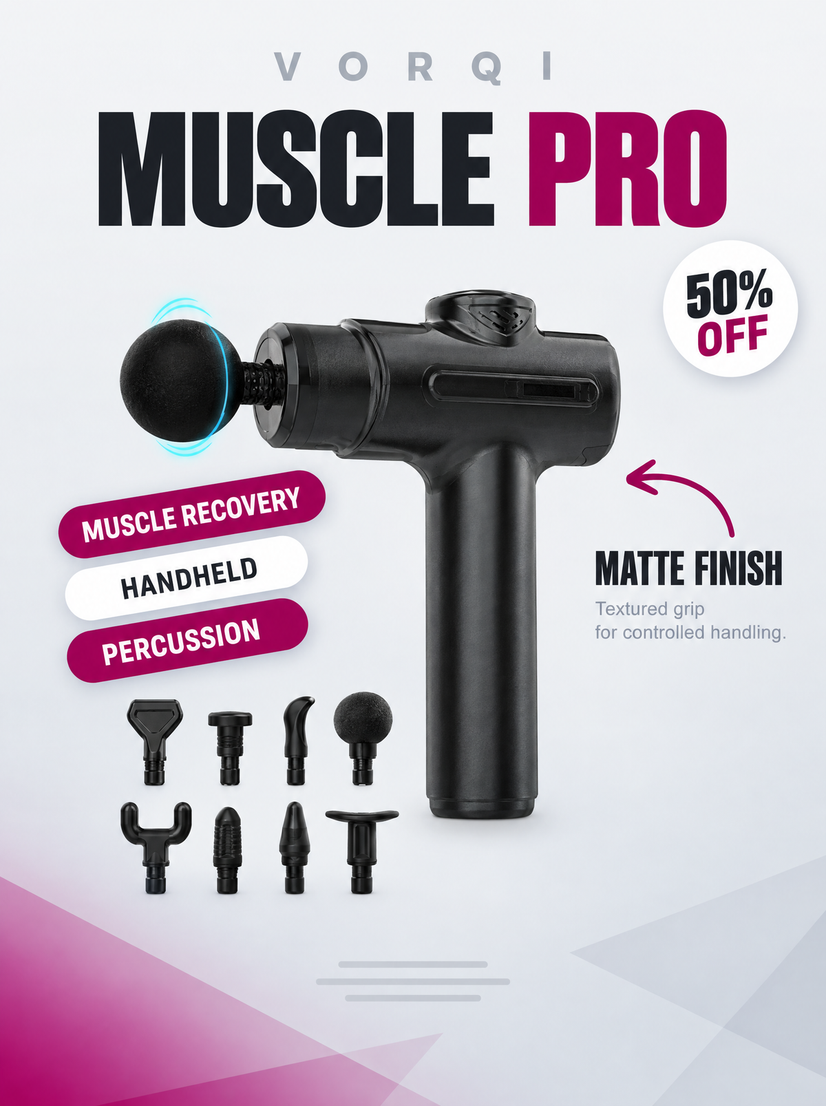 VORQI Muscle Pro – Electric Massage Gun with 8 Massage Heads