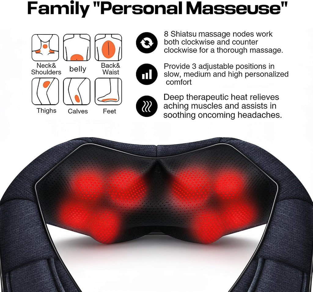 Women Men Gifts, Shiatsu Back Shoulder & Neck Massager with Heat